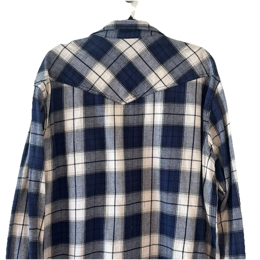 Cody James Blue Ivory Plaid Flannel Western Shirt Pearl Snap Flip Cuff Mens 2XL